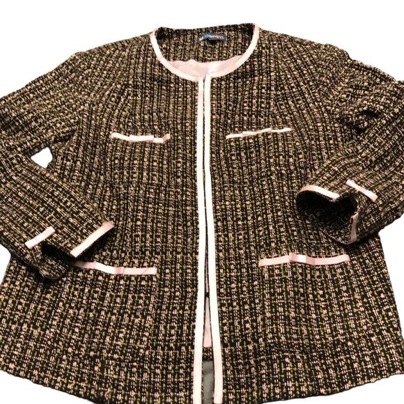 SA Denim  Tweed Blazer with Ribbon Trim Woman Size 6 Bows Office Pockets Y2K - Picture 2 of 11